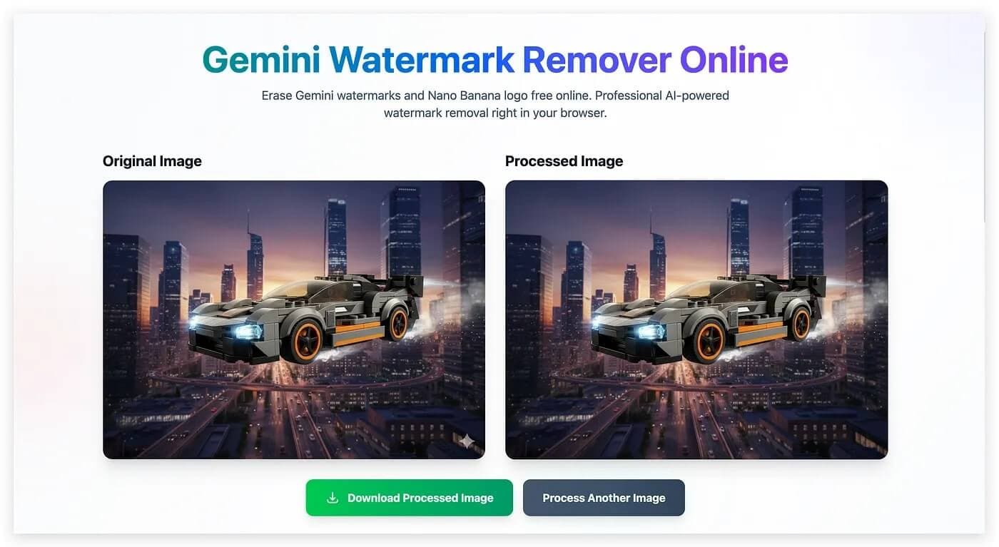 Playground page usage effect screenshot showing watermark removal process
